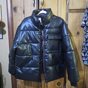 Hudson Faux Leather Puff Jacket Size Lg